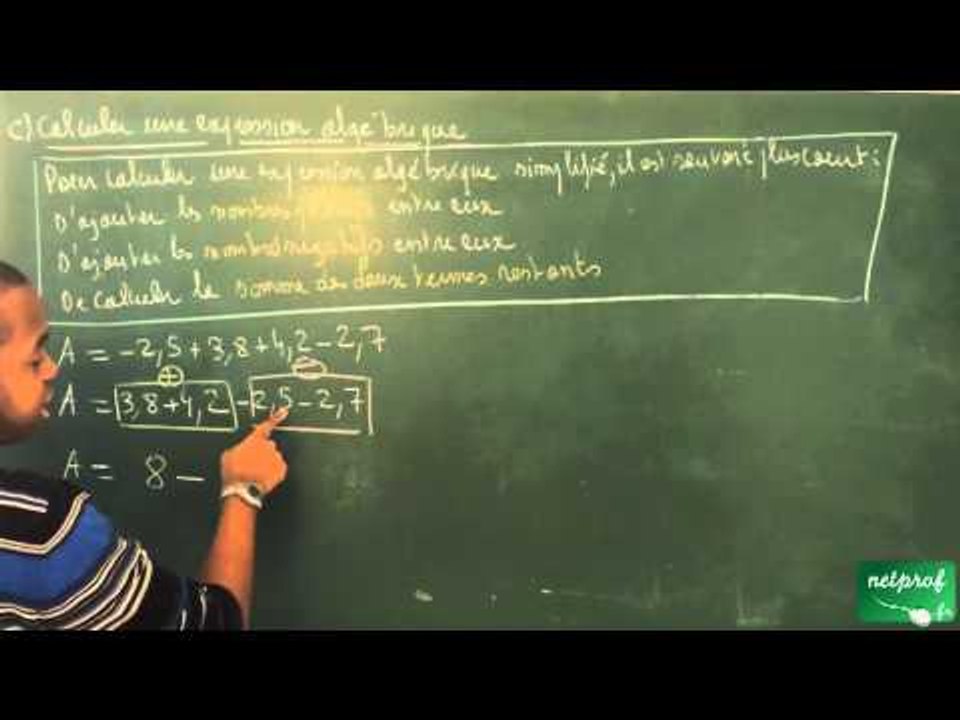 AAD / Nombres relatifs / Calcul d'une expression algébrique simplifiée