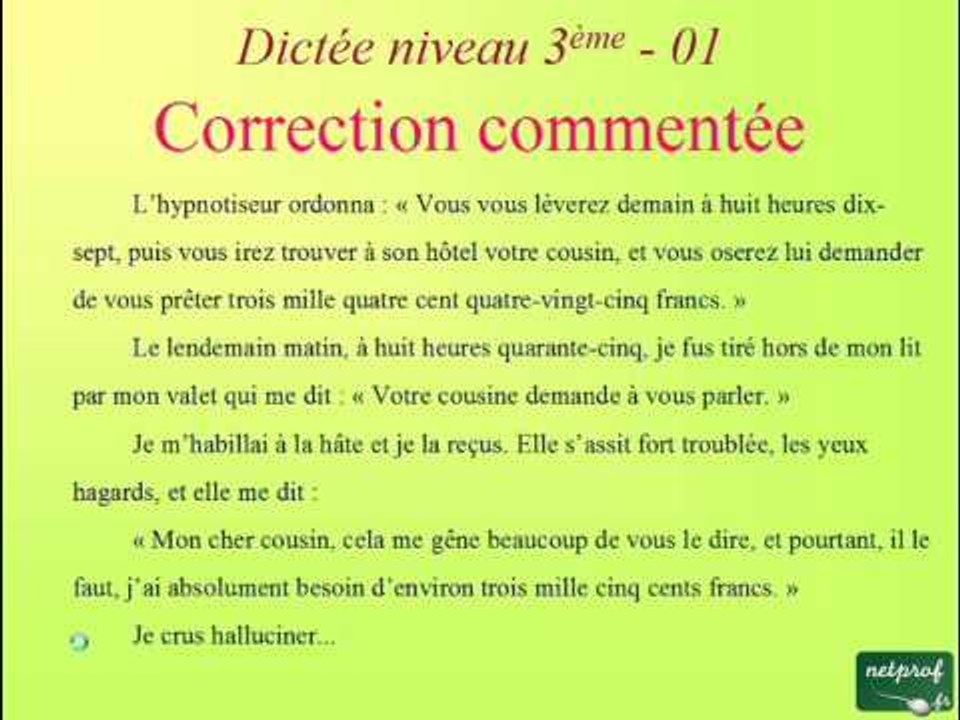 Dictée niveau 3ème - 01. L'écriture des nombres en lettres. La lettre "H"