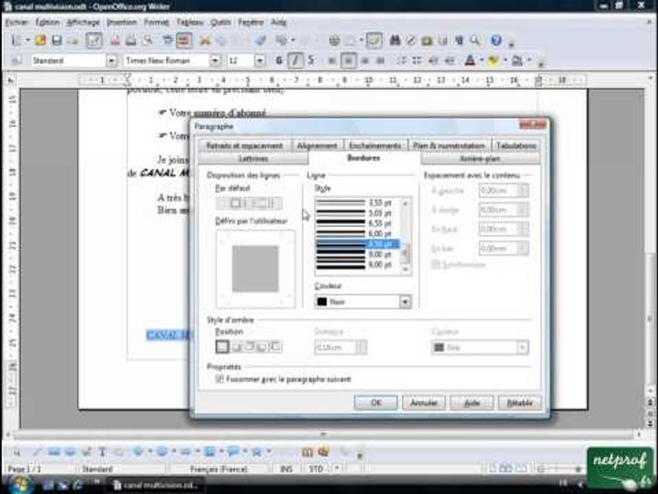 Open office ou Libre office - Texte 10 - Bordures