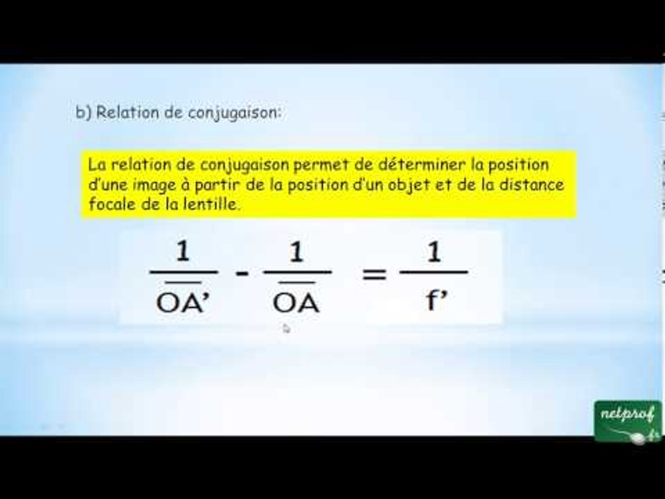 Relations des lentilles