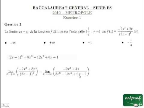 BAC ES 2010 métropole mathématiques exercice 1