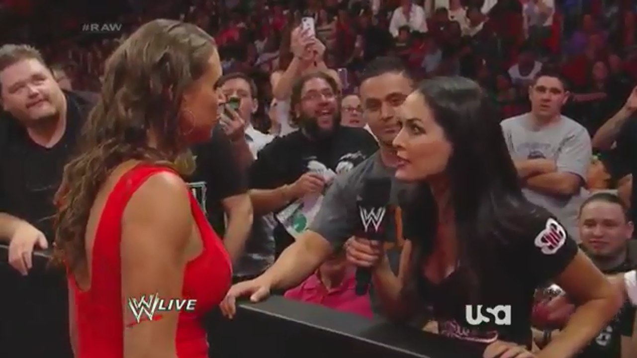 WWE Raw Review 7-21-2014 Brie Bella vs Stephanie McMahon - Paige Heel Turn - Nikki Bella Nip Slip