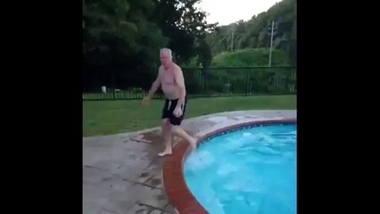 Old Man Slips Into Pool