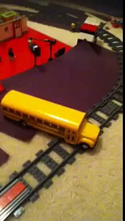The fugitive Lego cargo train school bus crash