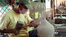 Cambodian Artists, wood and stone carving in Siem Reap