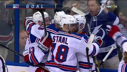 Rick Nash tucks the puck past Bishop's outstretched pad to open the scoring in #NYRvsTBL. #StanleyCup
