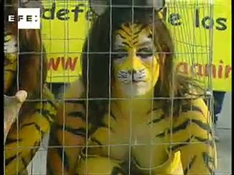 Desnudos y enjaulados en protesta contra el circo Ringling