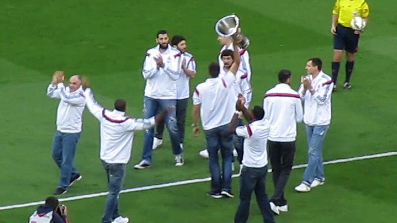 Real Madrid's Basketball team presents their Ninth Euroleague trophy to the fans at Santiago Bernabeu Stadium