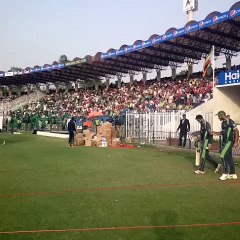 Huge roars for both sets of players as they take the field