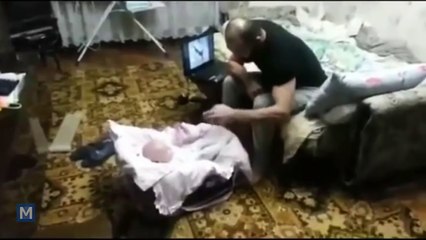 Cat protects baby from dad