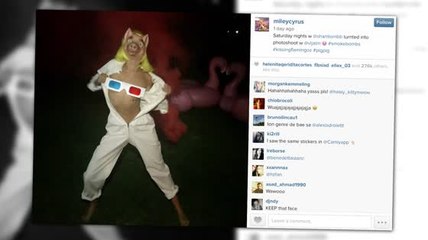 Miley Cyrus ne porte pas de haut et a une tête de cochon