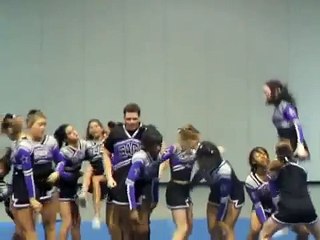 Fat male cheerleader dances