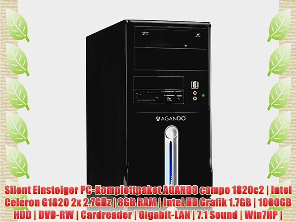 Silent Einsteiger PC-Komplettpaket AGANDO campo 1820c2 | Intel Celeron G1820 2x 2.7GHz | 8GB