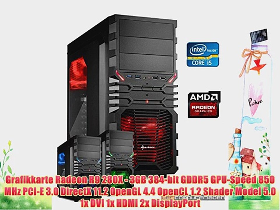 dercomputerladen Gamer PC System Intel i5-4690 4x35 GHz 16GB RAM 2000GB HDD Radeon R9 280X