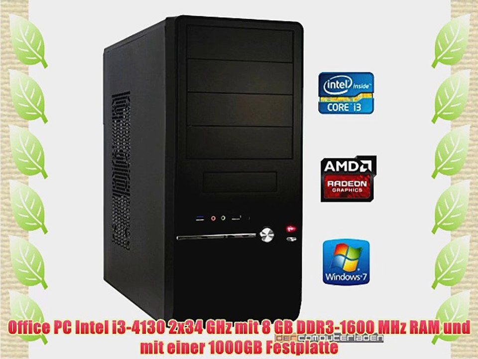 dercomputerladen Office PC System Intel i3-4130 2x34 GHz 8GB RAM 1000GB HDD Radeon R7 240 -2GB