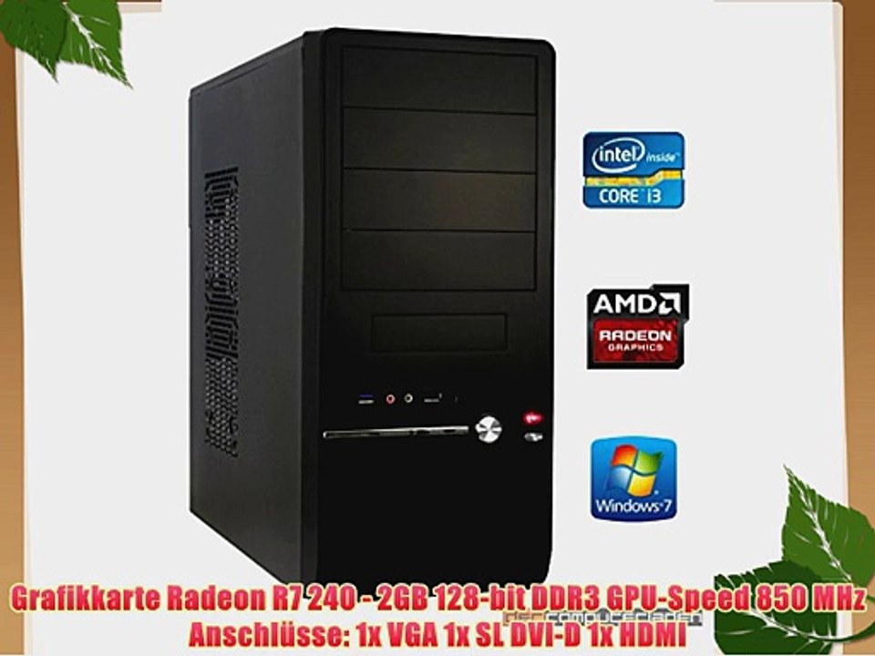 dercomputerladen Office PC System Intel i3-4130 2x34 GHz 4GB RAM 2000GB HDD Radeon R7 240 -2GB
