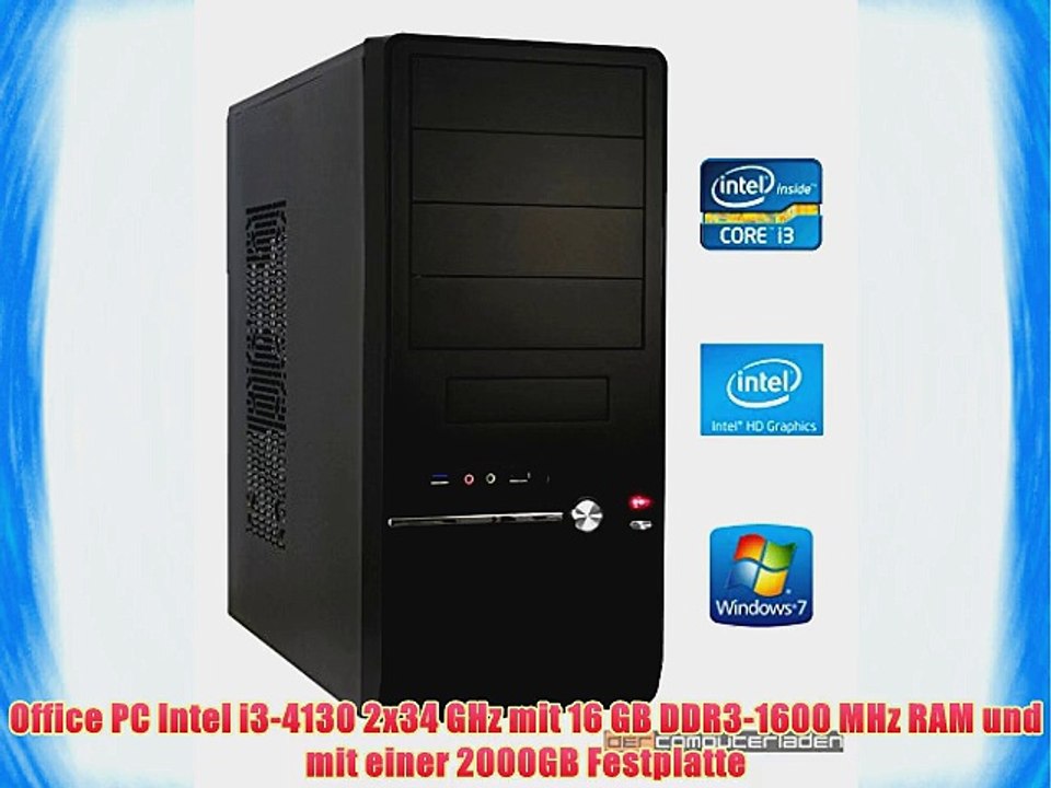 dercomputerladen Office PC System Intel i3-4130 2x34 GHz 16GB RAM 2000GB HDD Intel HD Grafik