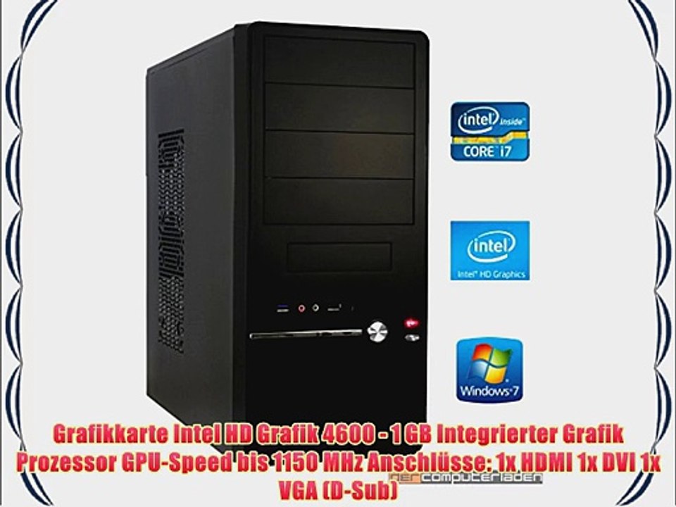 dercomputerladen Office PC System Intel i7-4770 4?34 GHz 8GB RAM 2000GB HDD Intel HD Grafik