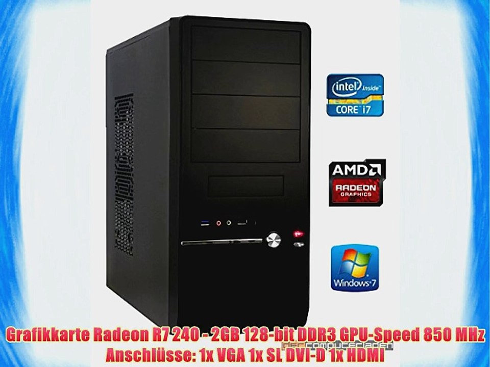 dercomputerladen Office PC System Intel i7-4770 4?34 GHz 8GB RAM 2000GB HDD Radeon R7 240 -2GB