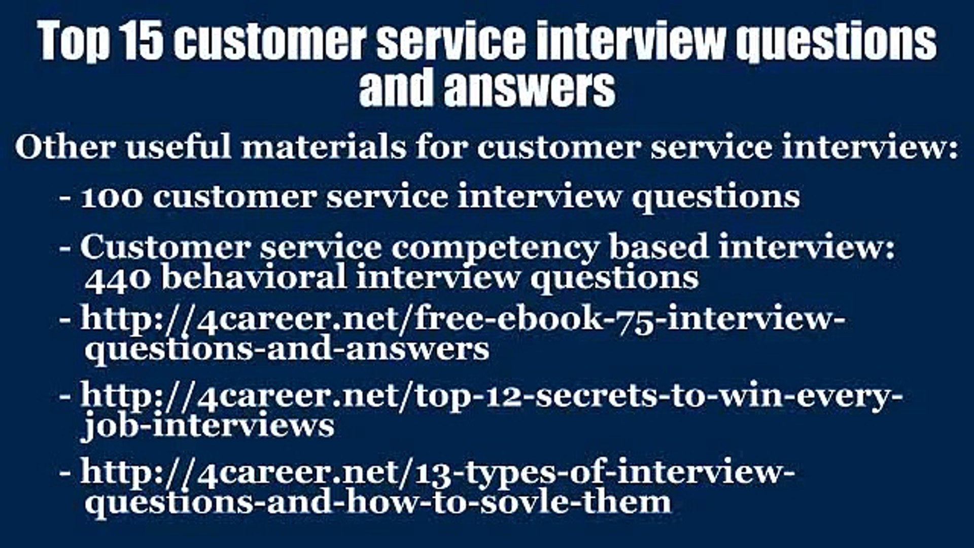 Top 15 Customer Service Interview Questions And Answers Video Dailymotion