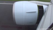 GE90 115B Jet Engine. Reverse Thrust on Landing. Boeing 777 Cathay Pacific