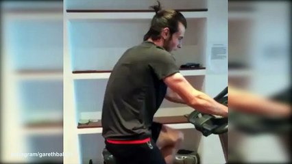 Gareth Bale cycling hard on an exercise bike