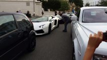 Homeless man asking money from  Arab Lamborghini Aventador in London