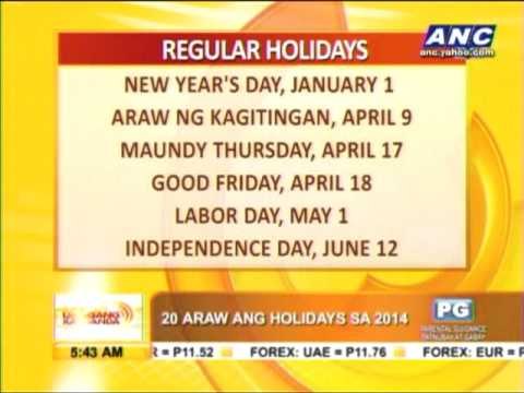 Philippine holidays of 2014