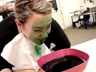 Keri dyes face green with Easter Egg coloring