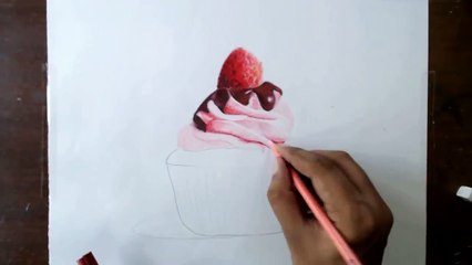 Drawing a chocolate cupcake - Prismacolor pencils