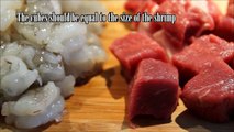 SURF and TURF KUSHIYAKI video recipe - How To yakitori steak and shrimp  サーフ＆ターフ串焼きビデオのレシピ