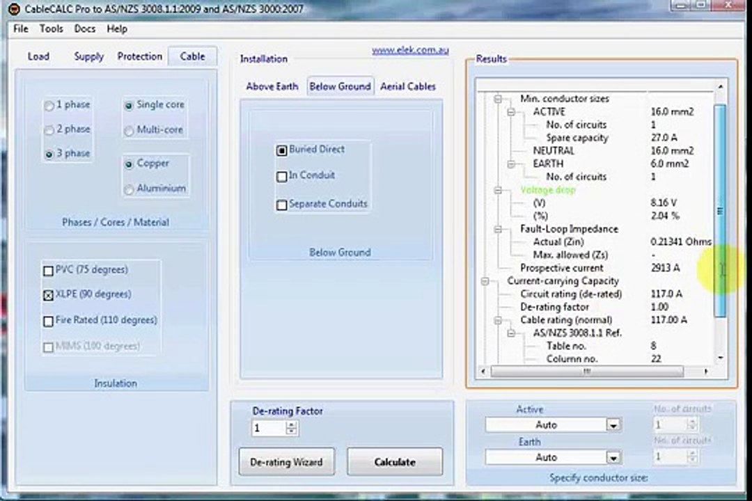 Electrical Design Software - CableCALC Pro - Cable size and voltage drop