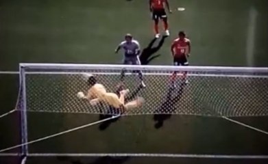 Japanese goalkeeper Nobuhiro Kato's incredible scorpion kick save!