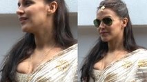 Neha Dhupia Hot Cleavage In Blouseat Nishka Lulla's wedding bash - The Bollywood