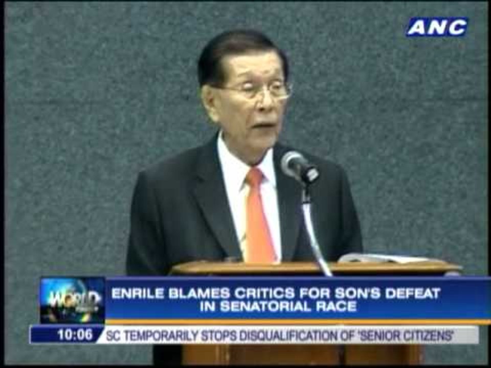 Enrile blames critics for Jack's defeat