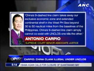 Carpio China's 9-dash line claim violates UNCLOS