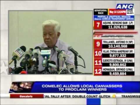 Comelec allows local canvassers to proclaim winners