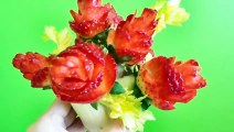 How to Make Strawberry Flowers - Strawberry Art Red Rose - Fruit Carving Strawberries Garnishes