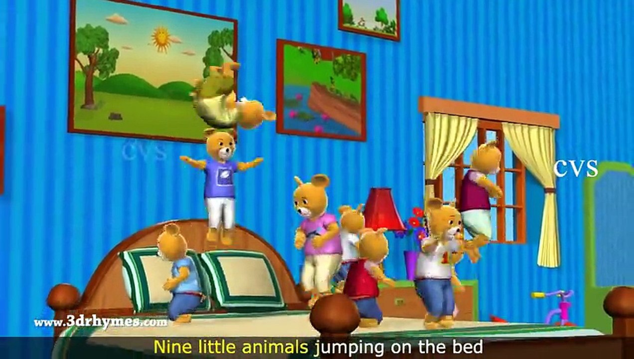Ten Little Teddy Bears Jumping on the Bed Song - 3D Animation Nursery Rhymes for Children
