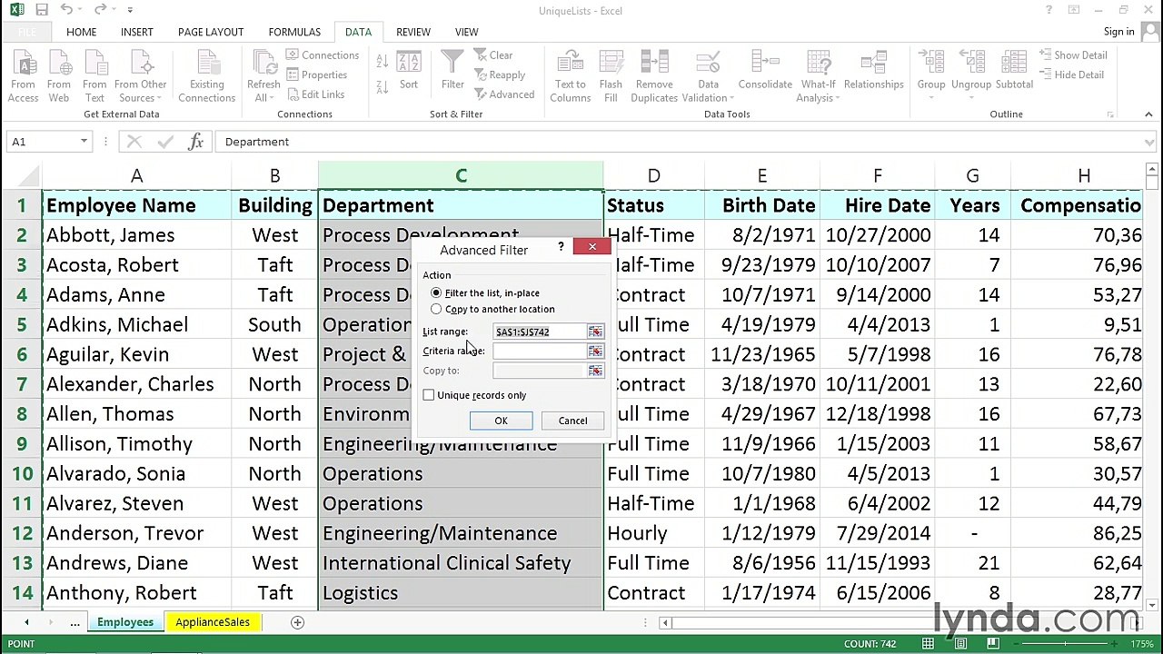 13. Parsing your data to create unique lists