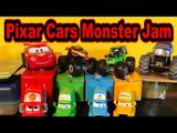 Pixar Cars Monster Jam in Radiator Springs with Lightning McQueen Grave Digger and Monster Mutt