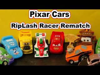 Pixar Cars Riplash Racer Re Match with Lightning McQueen, Funny Car Mater, and Francesco Bernoulli