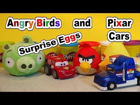 Angry Birds GIANT Surprise Egg with 2 Kinder Eggs from Disney Pixar Cars and Lightning McQueen