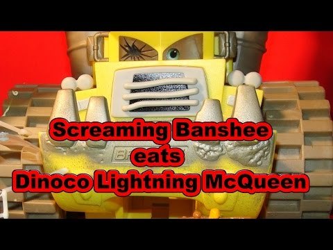 Pixar Cars Screaming Banshee eats Dinoco Lightning McQueen in this retro video