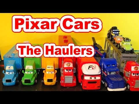Pixar Cars The Haulers with Mack, Chick Hicks, The King, Lightning McQueen and more in the Show and