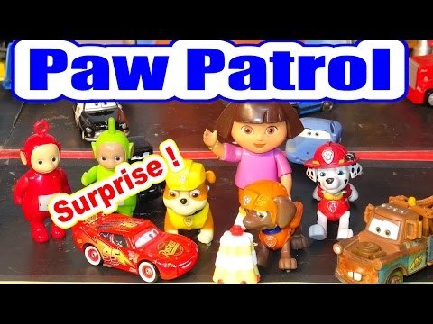 Paw Patrol Rubble Surprise Party with Lightning McQueen, Marshall,Mater, Dora, Swiper, Teletubbies a