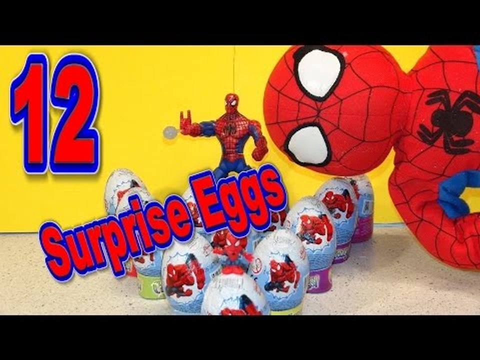 12 Spiderman Surprise Eggs  Unboxing  Kinder Style with Prizes