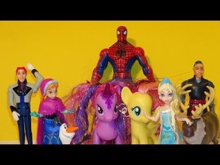Spiderman Pranks Disney Frozen Queen Elsa and My Little Ponies at the Cotton Candy Cafe
