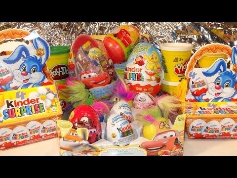 20 Surprise Eggs Kinder Surprise Eggs Pixar Cars Disney Toys Kinder Magic Eggs and Play Doh Surprise