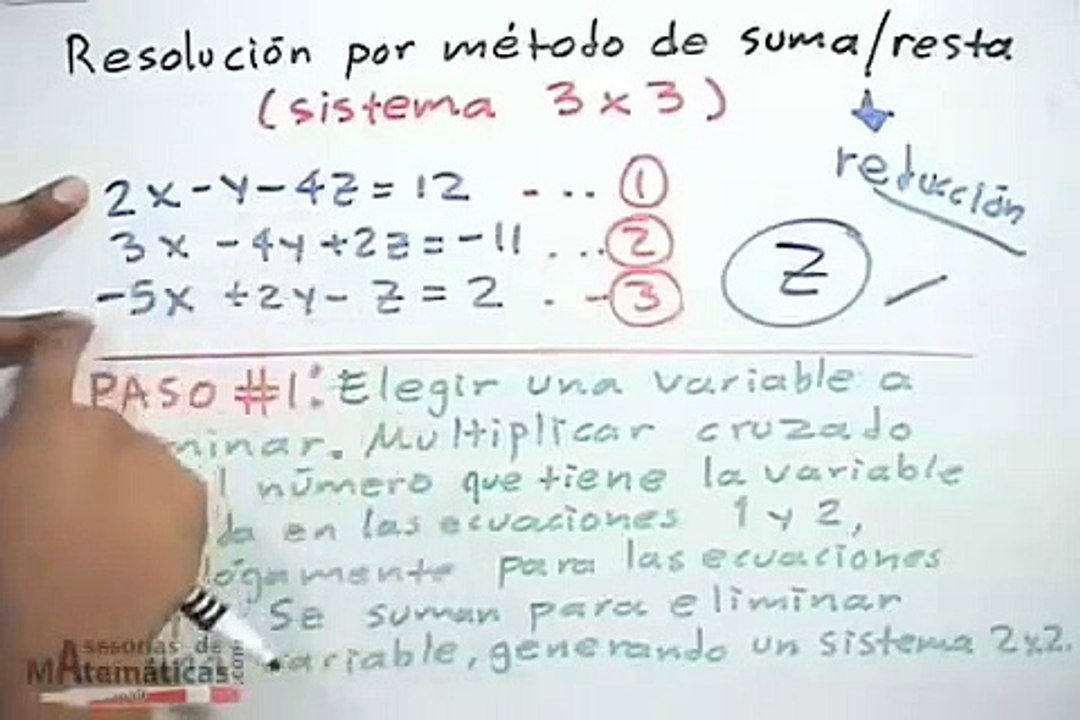 Ecuaciones simultáneas lineales 3x3: método de suma y resta